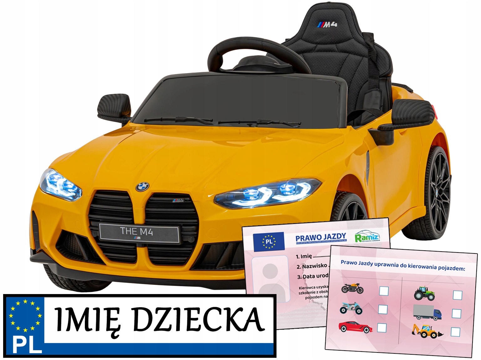 samochodzik dziecięcy na akumulator Bmw M4 pilot piankowe koła Pasy