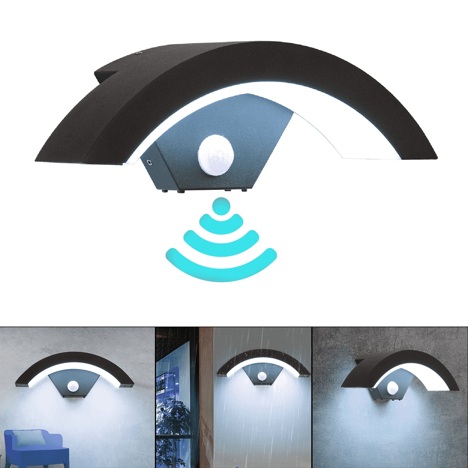 18W venkovní Led nástěnná lampa se senzorem, neutrální světlo 6000K IP65