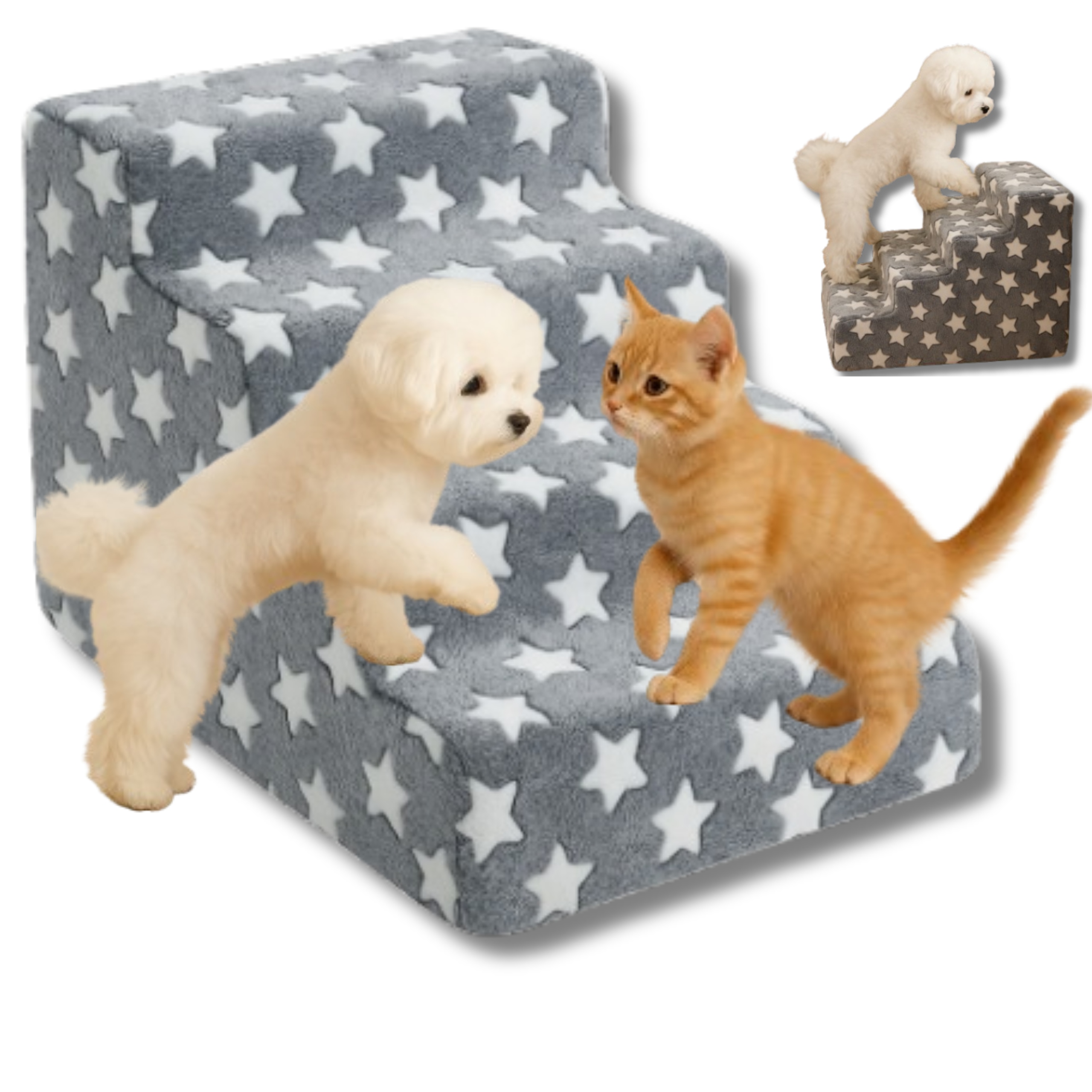 Schody Pro Psa Kočku Rampa Plošina Schody 4 stupně k posteli Pěna Šedá