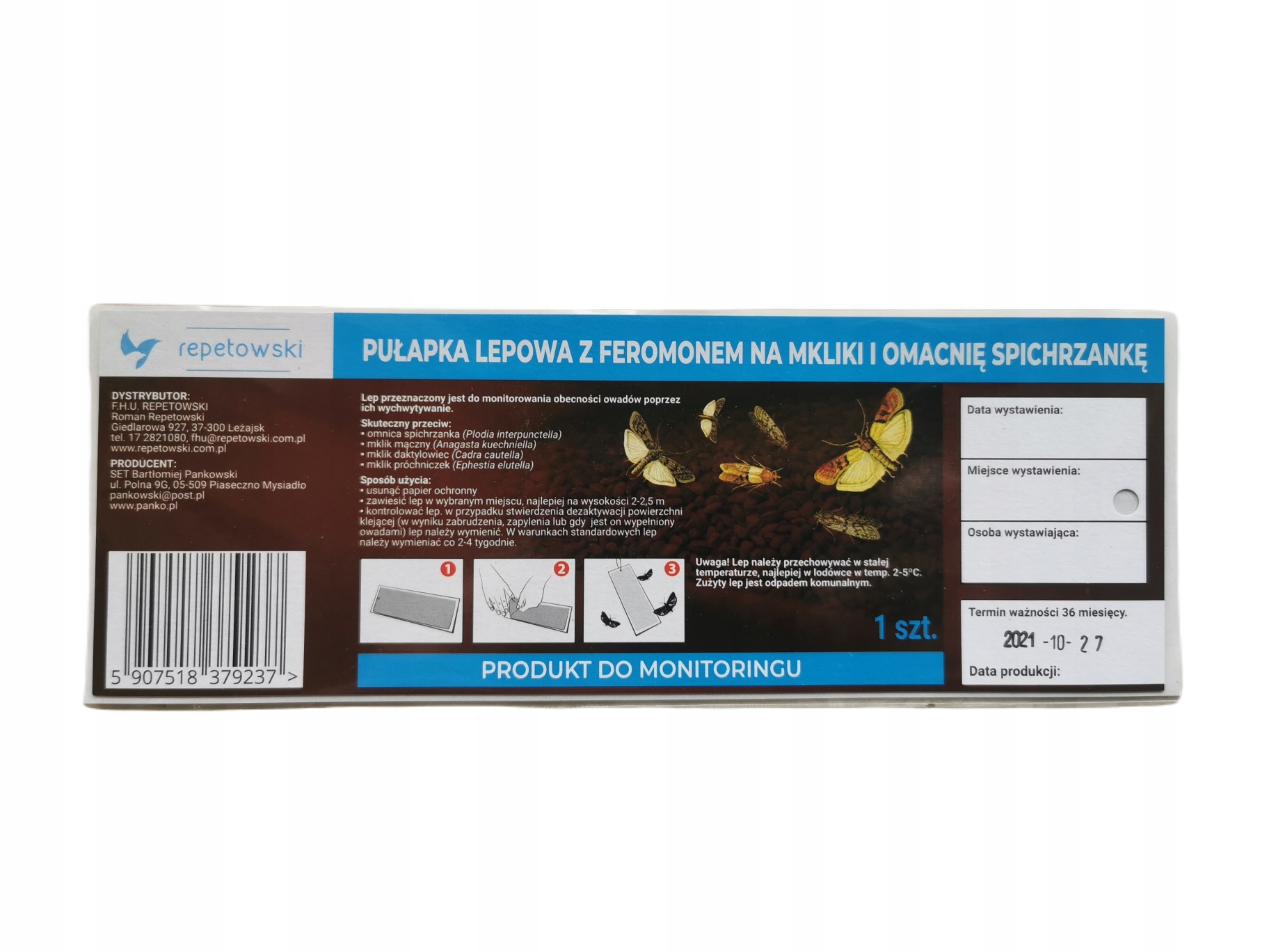 

Pułapka lepowa z feromonem na mole mkliki omacnię