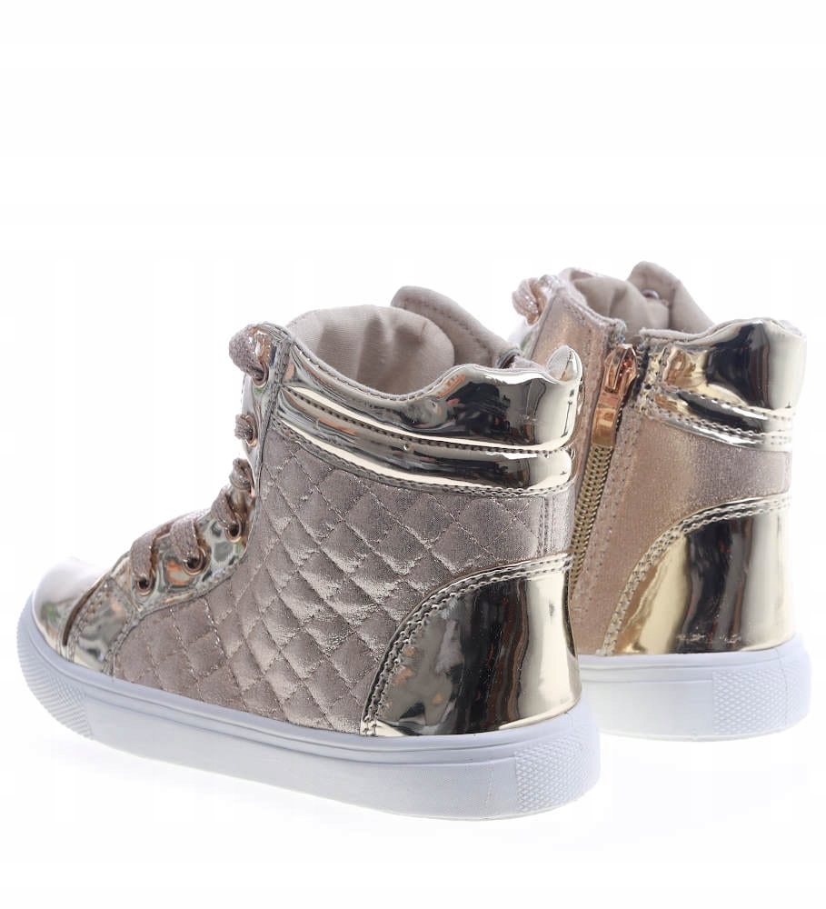 Buyty dziewczęce Wiązane trampki snekaersy w złotym kolorze 7418 Materiał skóra ekologiczna