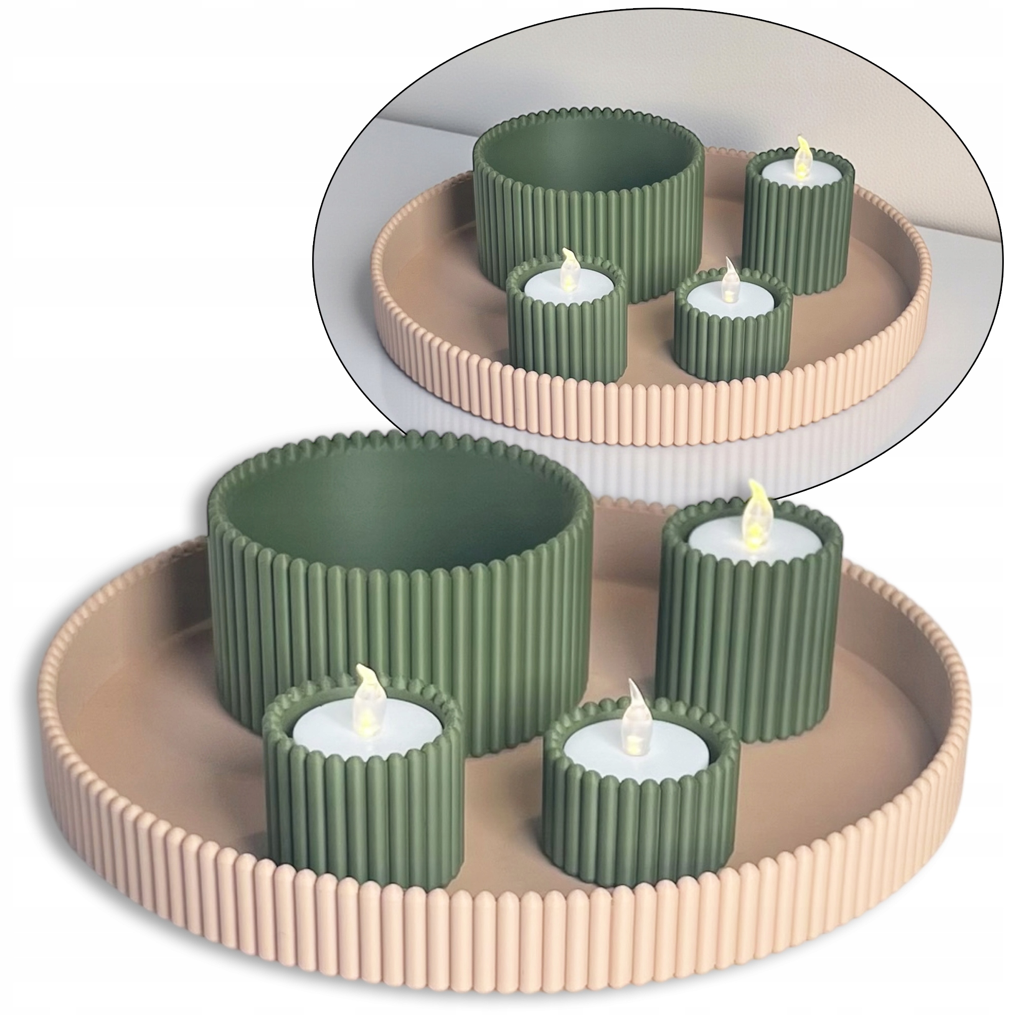 Sada Dekorativní podnos Figurky Nádoba 3 Svícny s Tealight Led Obývací pokoj