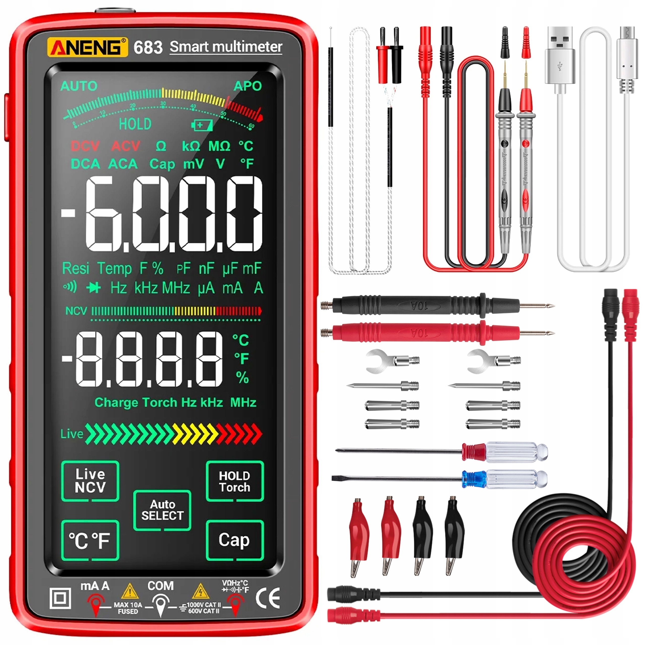 Univerzální multimetr Aneng 683 Pro dotykový Ncv Autotomat kabely