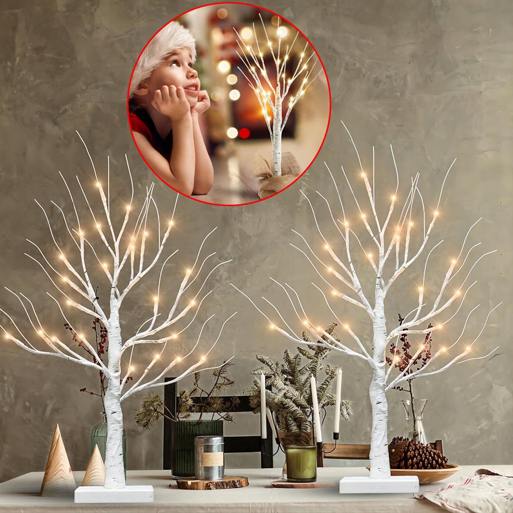 Svítící Stromek Břízy Led 60 CM, Vánoční Dekorace, Bílá Ozdoba