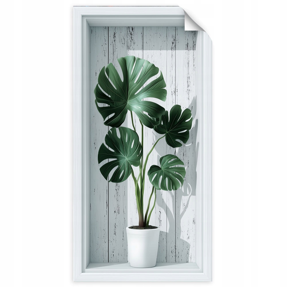 Samolepící plakát do obývacího pokoje kuchyně, listy monstera ve výklenku 3D 100x200