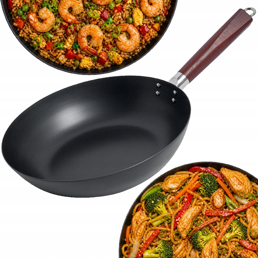 Wok pánev z uhlíkové oceli s plochým dnem 30 cm pro každou varnou desku Emro