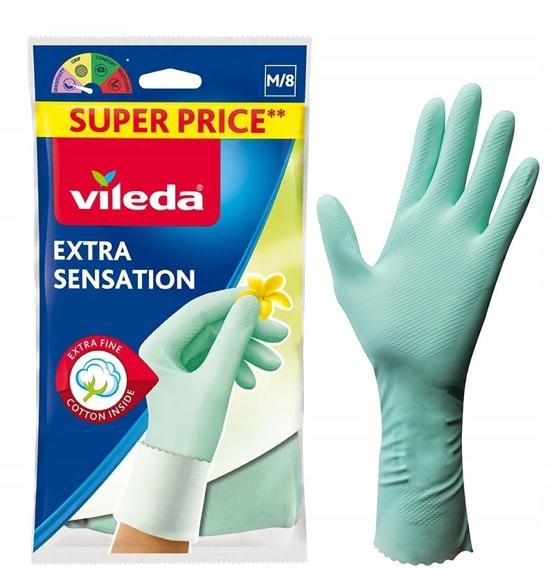 

Rękawice Vileda Sensation M/8 Mocne Do Sprzątania