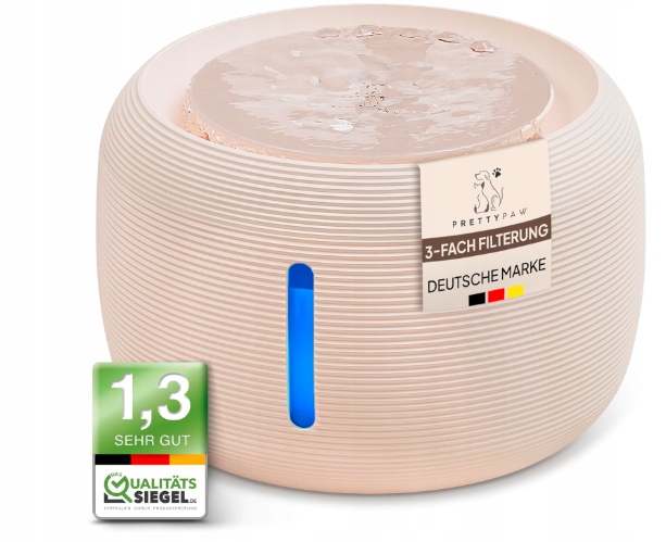 Stylová fontána pro kočky Prettypaw 5V Krémová. Tichá. 2,5 l, objem reg7
