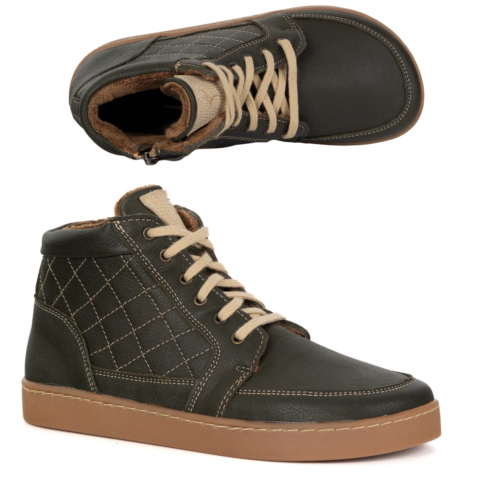 Dámské zimní barefoot kožené boty Z-B05 zelené 36