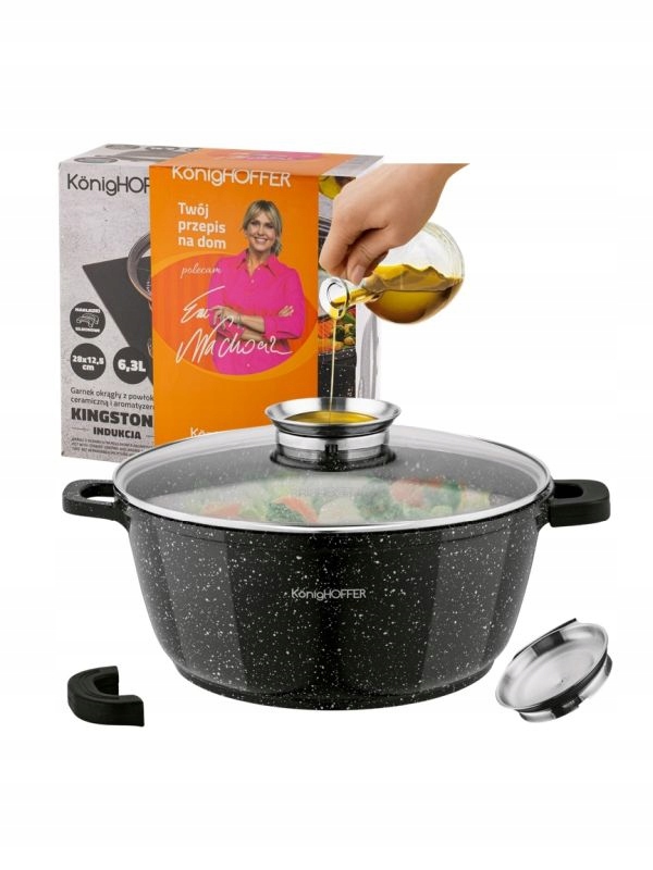 Garnek ceramiczny 6,3L ze szklana pokrywką aromatyzatorem okrągły Konighoff