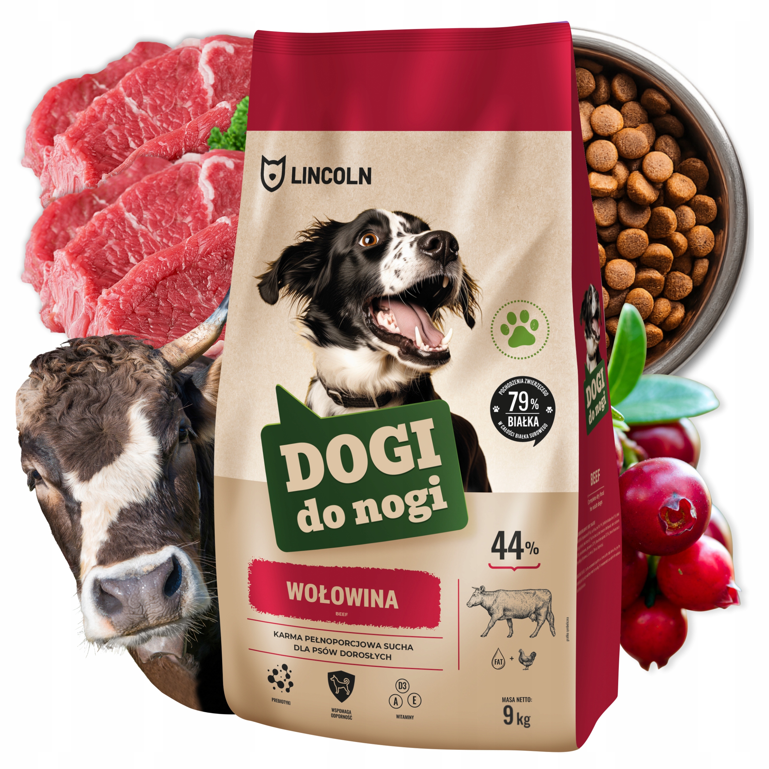 Levně Novinka Suché krmivo pro psy Hovězí maso 9 kg Premium Přírodní Vysoká kvalita