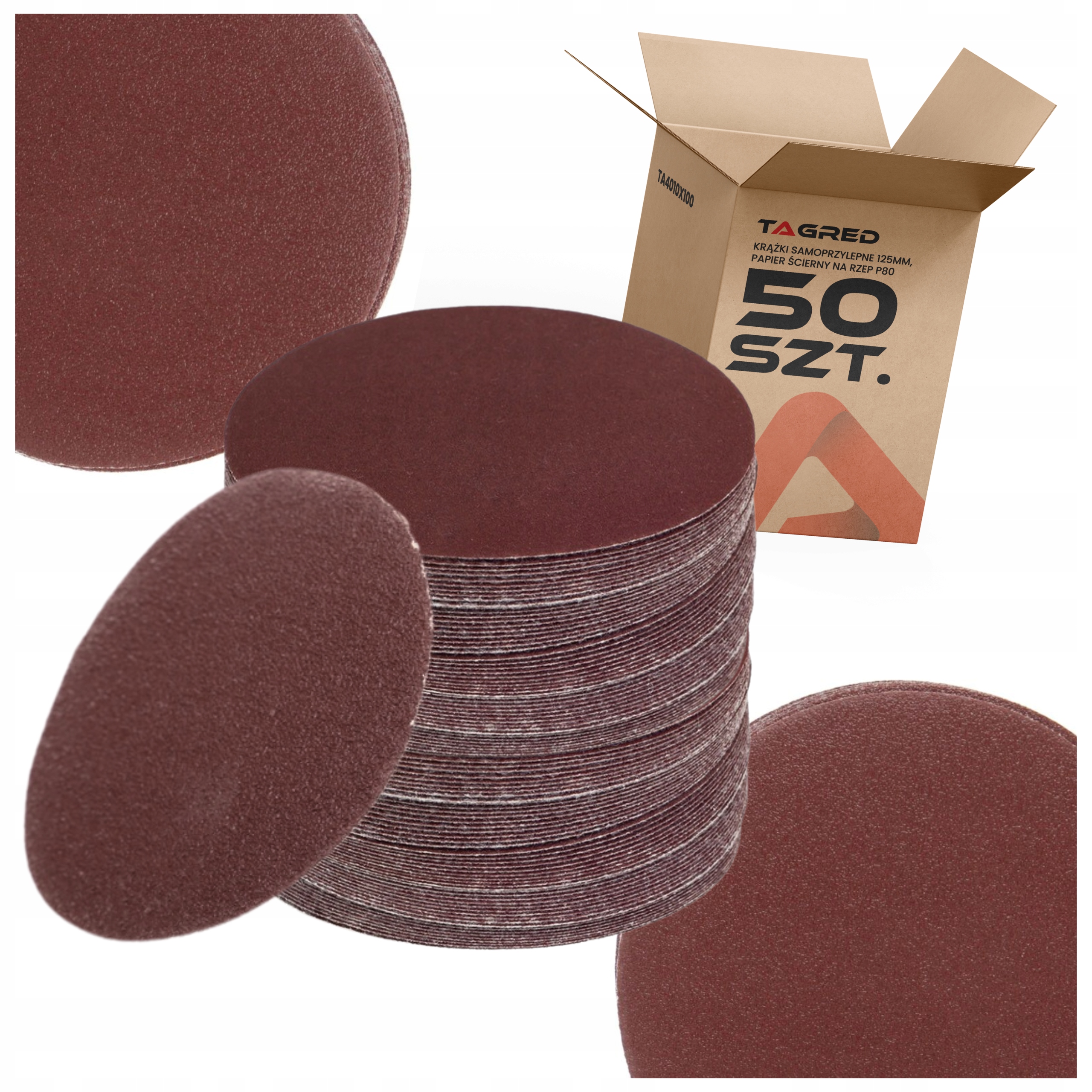 50x krążek ścierny 125 mm P80 samoprzylepny na rzep