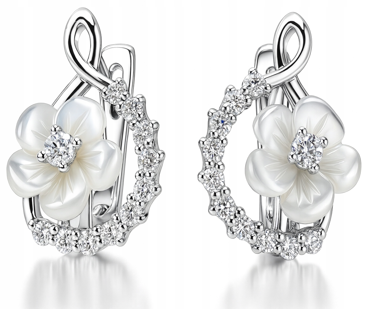 Kolczyki srebrne damskie rodowane kwiatki masa perłowa srebro próba 925