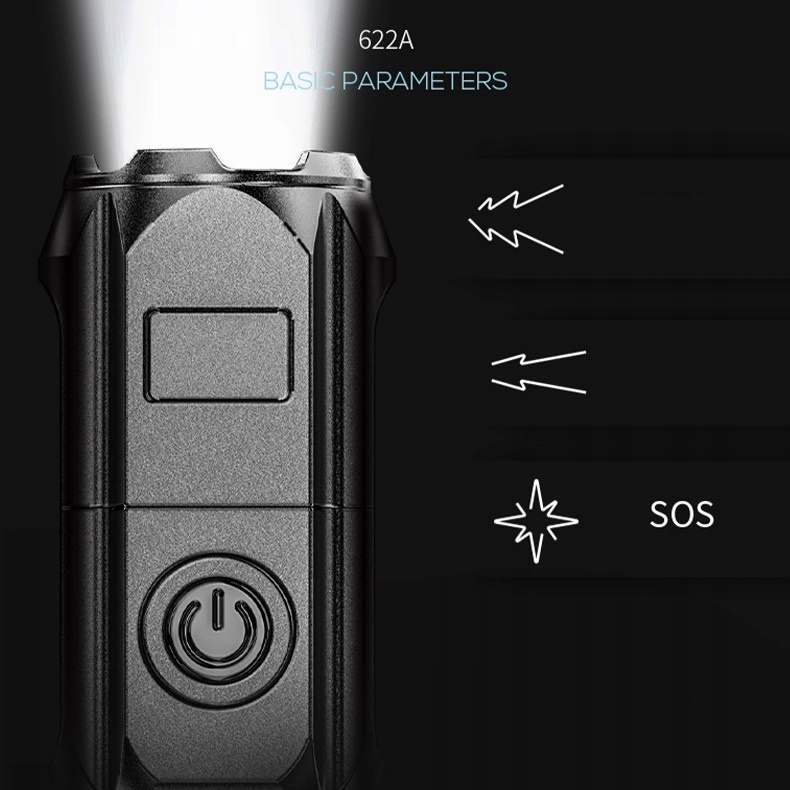 LATARKA KIESZONKOWA AKUMULATOROWA SMILING SHARK 622A XPE LED ZOOM USB Kolor dominujący czarny