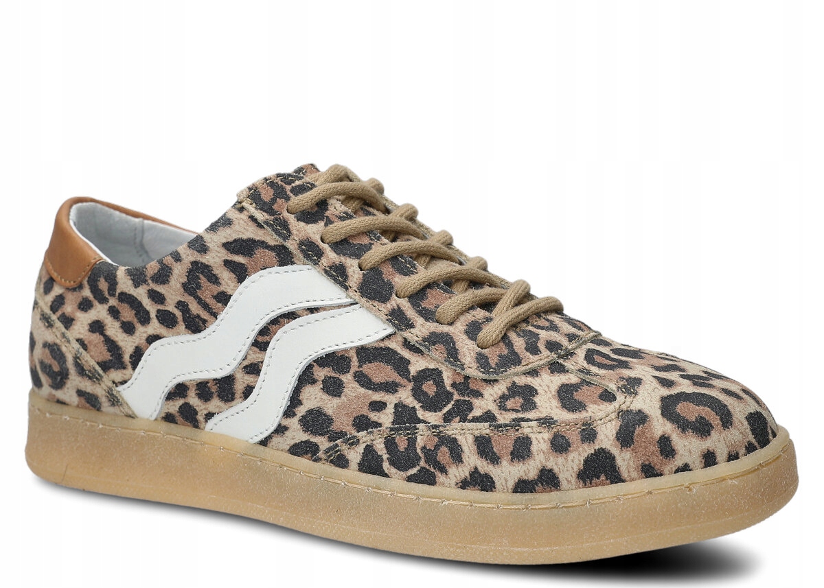 Dámské kožené polobotky béžová leopardí barva Nagaba 129, pohodlné, ležérní 37