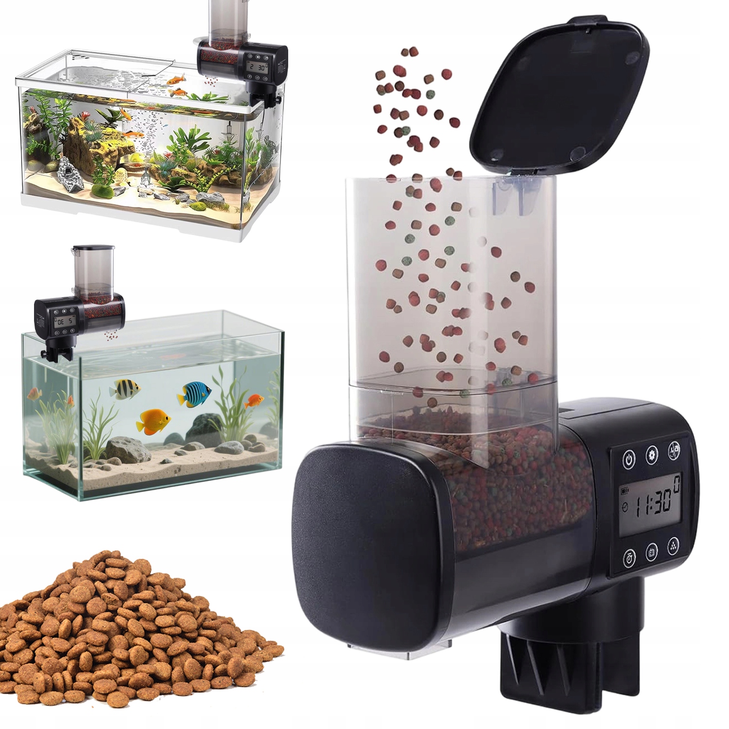 Levně Krmítko Automatický Podavač Krmiva Pro Ryby Akvárium LCD 500 ML