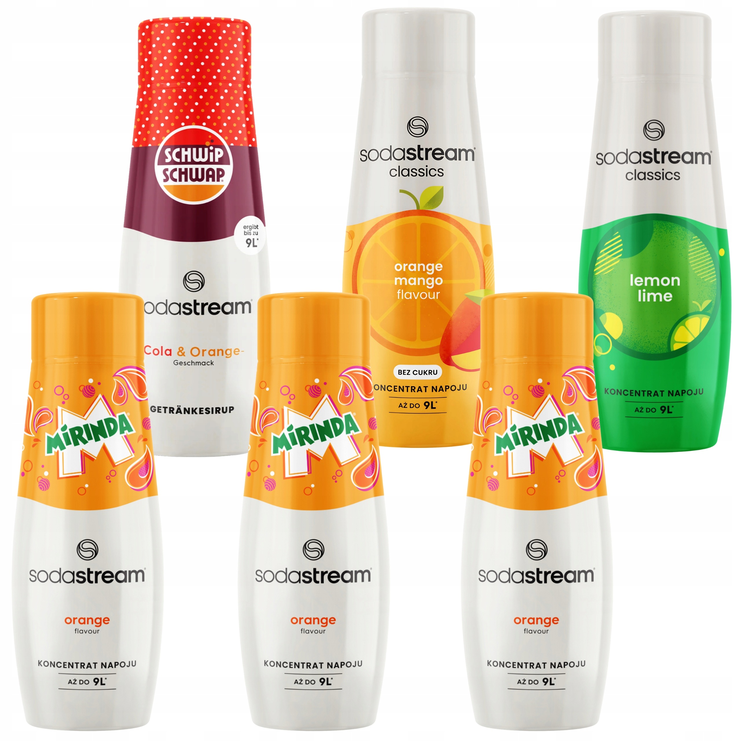 Sirupy Sodastream 3x Mirinda Schwip Schwap Pomeranč Mango Lemon Lime