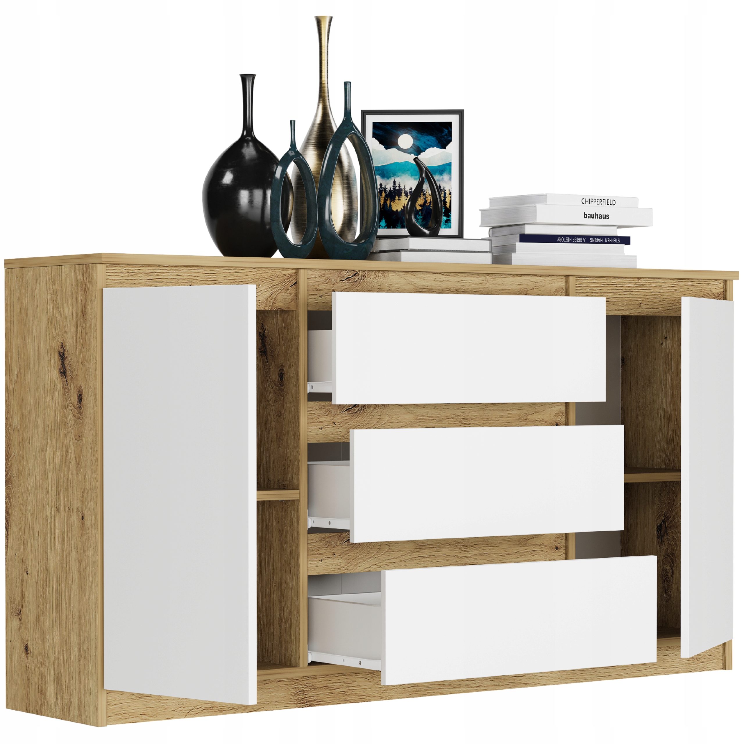 KOMODA 140 SZAFKA 3 SZUFLADY 2 PÓŁKI R-140-S3 ARTISAN MIX