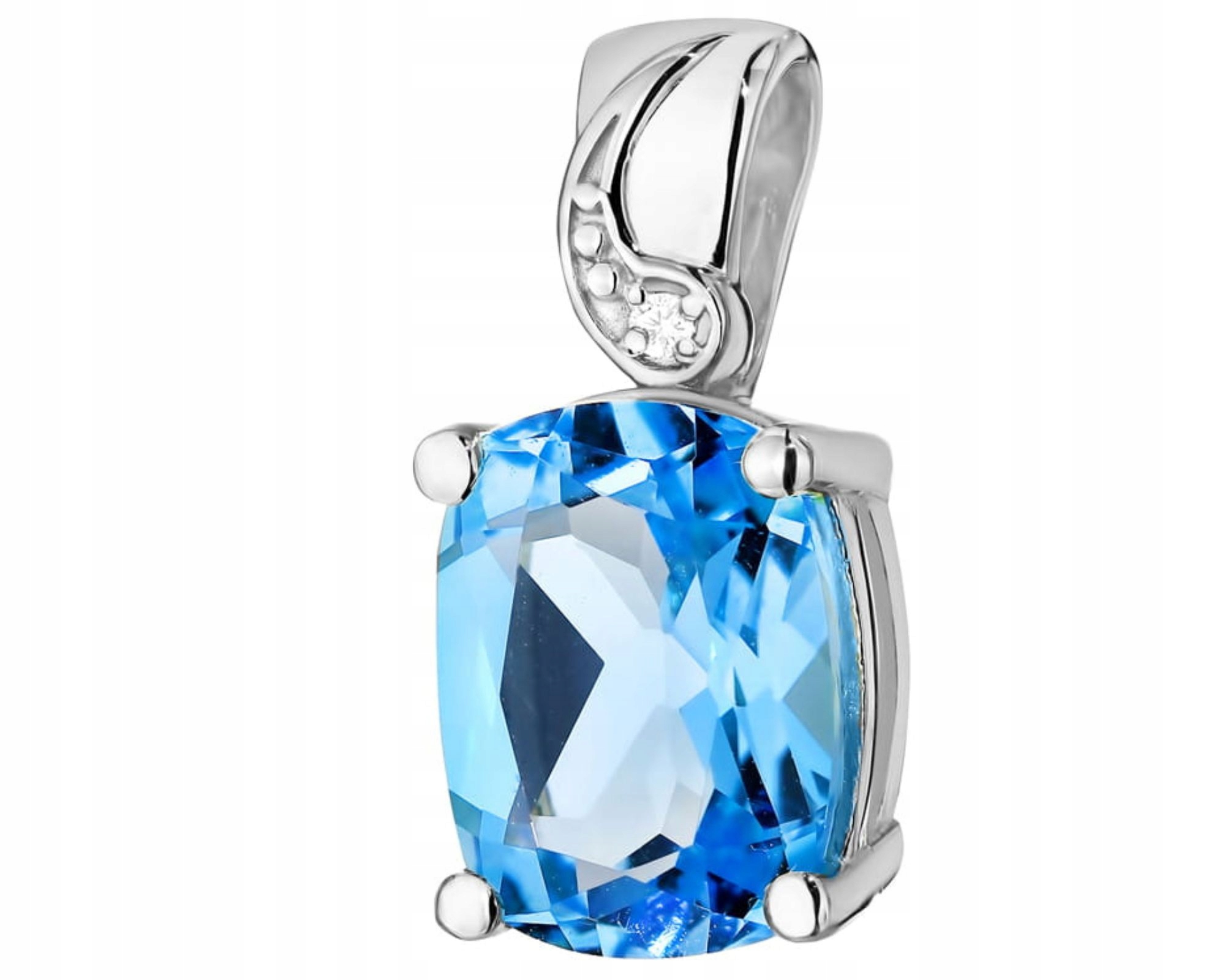Bílé Zlato Přívěsek Přírodní Kámen Modrý Topaz Brilianty 585 Dárek