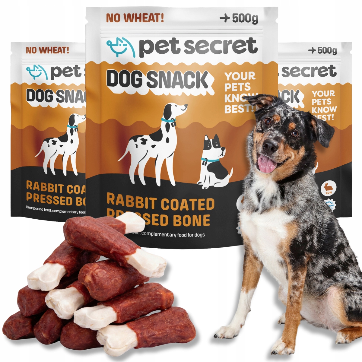 Levně Pochoutky pro psa 3x500g Hovězí kost bílá s králičím masem Pet Secret