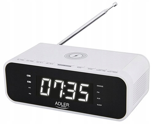Ad 1192 white Radiobudzik z bezprzewodową ładowarką i fm Adler