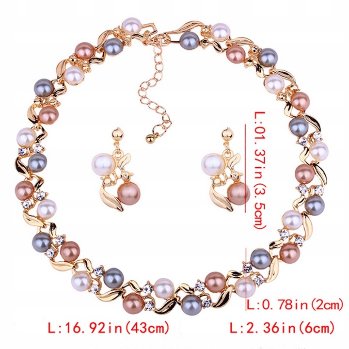 Elegancki Zestaw Kolczyki Naszyjnik Srebrny Perły Cyrkonie Dzień Kobiet Kamień Cyrkonia