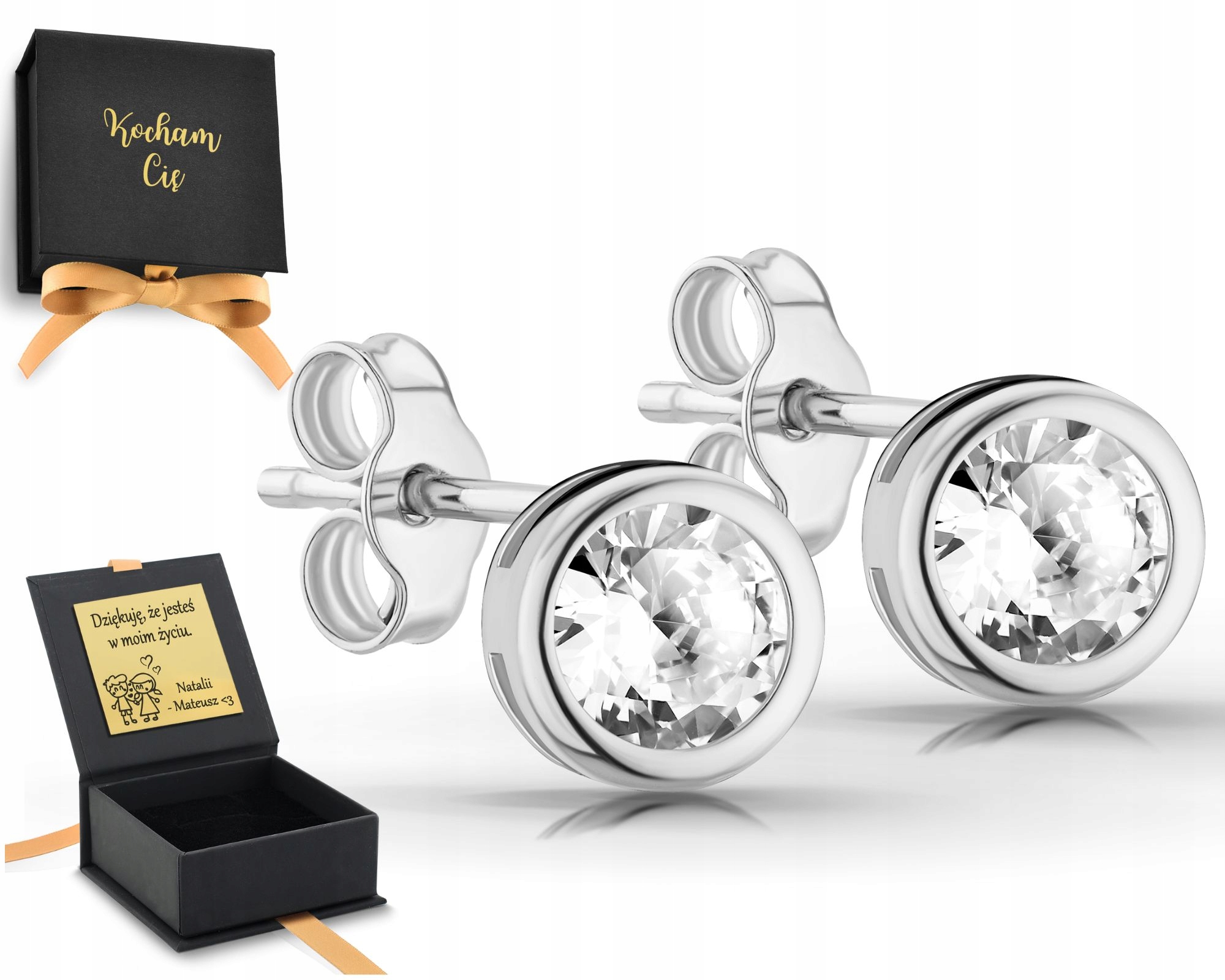 Stříbrné velké náušnice s klasickými zarámovanými zirkony 925