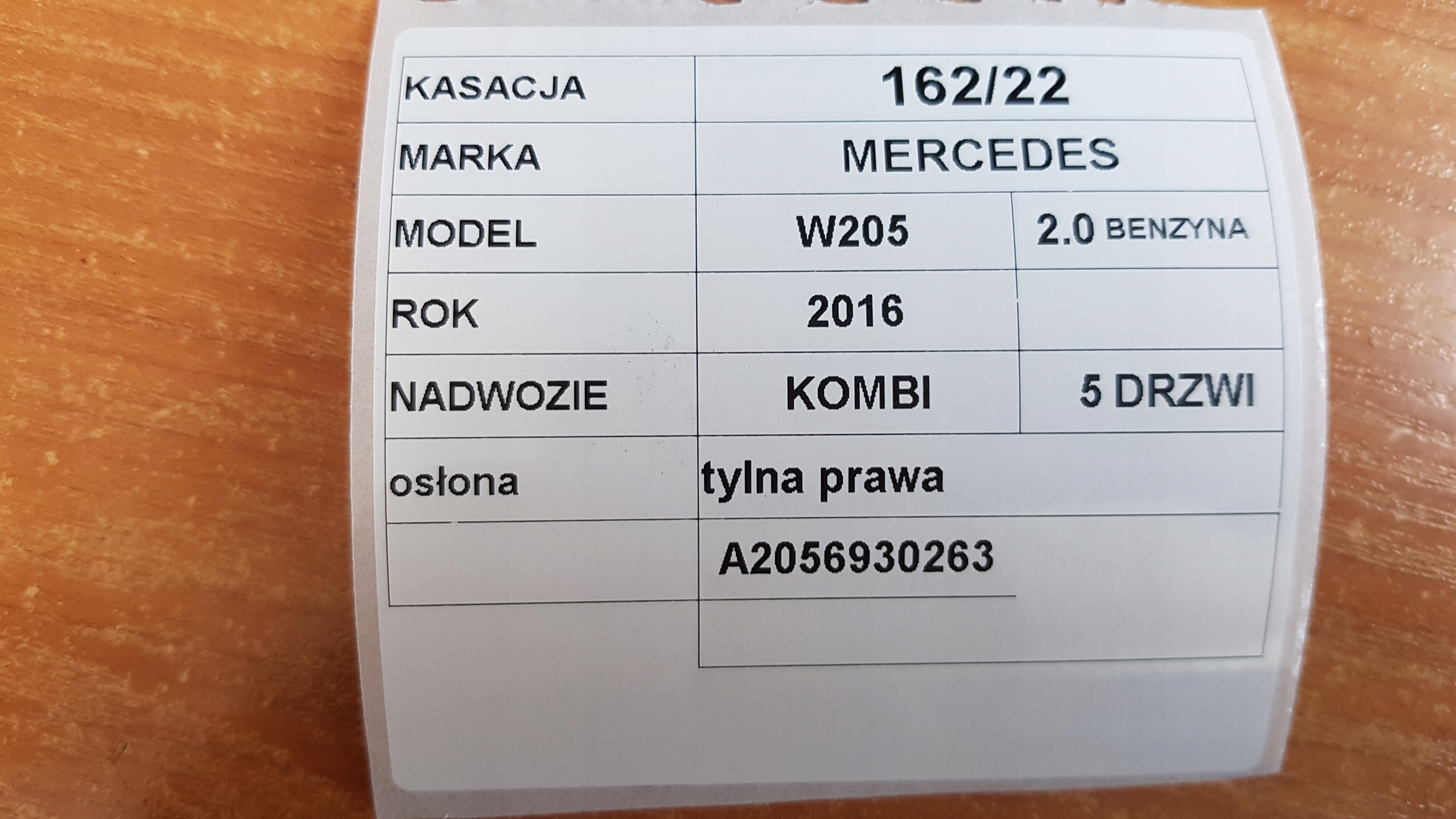 Mercedes W205 cover rear right A2056930263