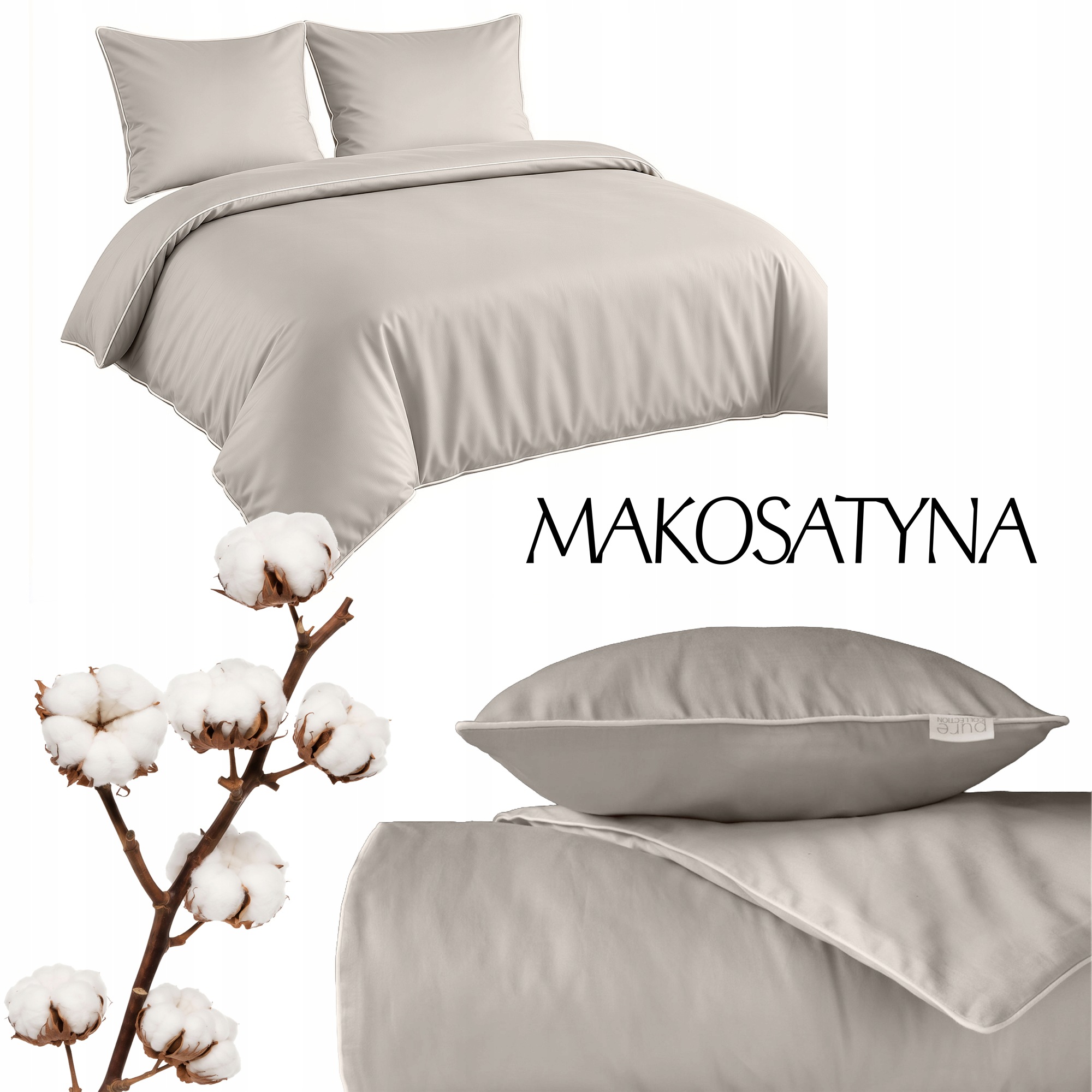 Posteľná Bielizeň Pure z bavlneného makosatínu 220x200 Béžová Premium
