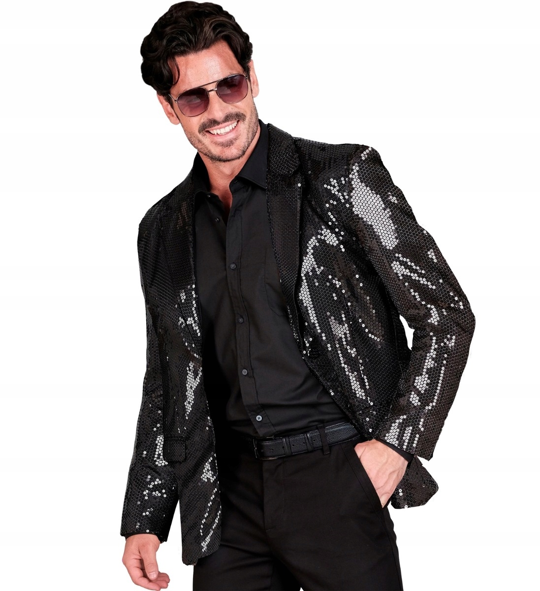 Černá bunda s flitry Silvestr Převlek Karneval Bomber M