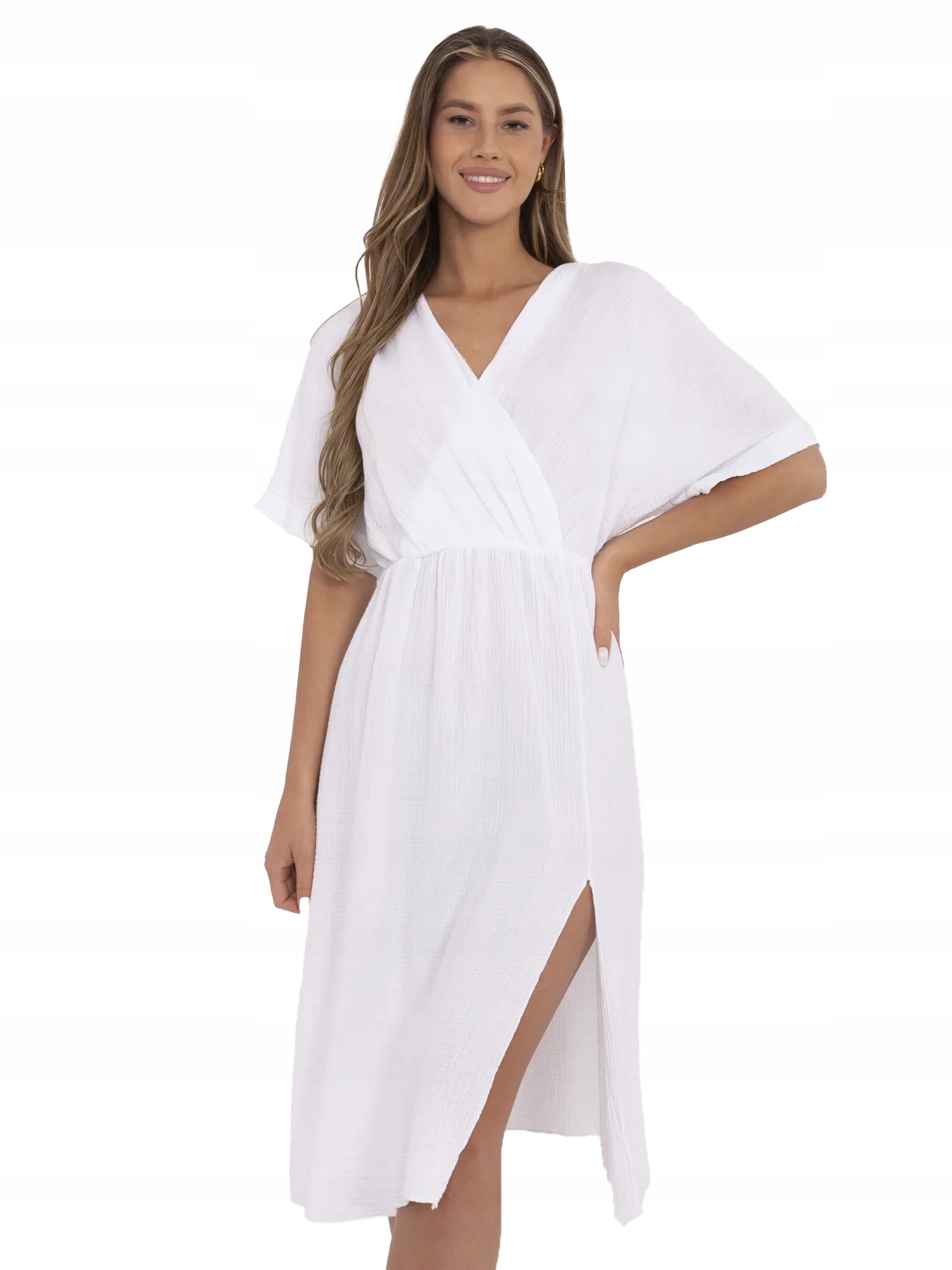 Sukienka Muślinowa Letnia Damska Rozkloszowana z kopertowym dekoltem