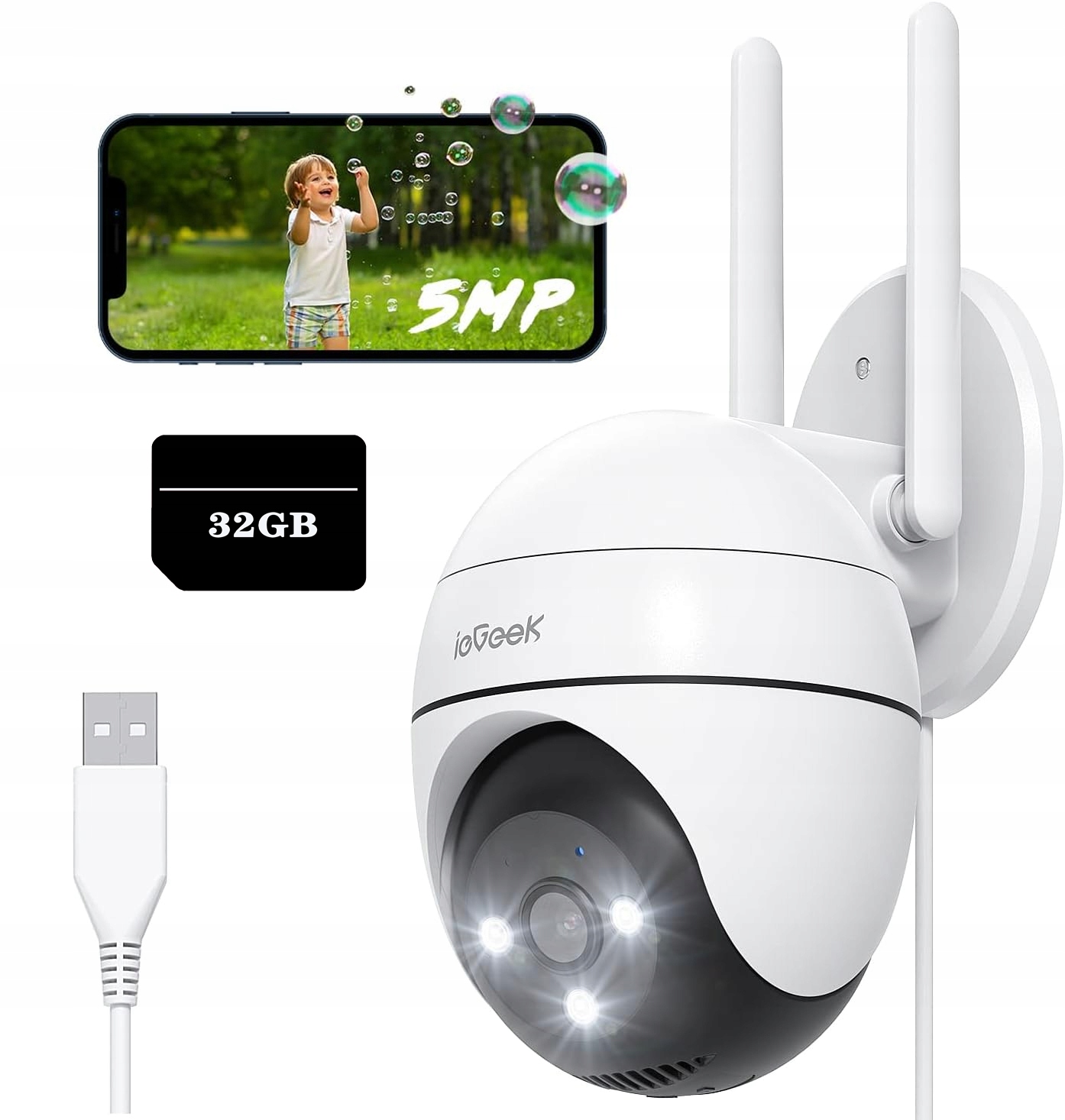 5MPx Otočná Venkovní Kamera Ip Wifi 4X Zoom Detekce Zvuku Alarm 32GB