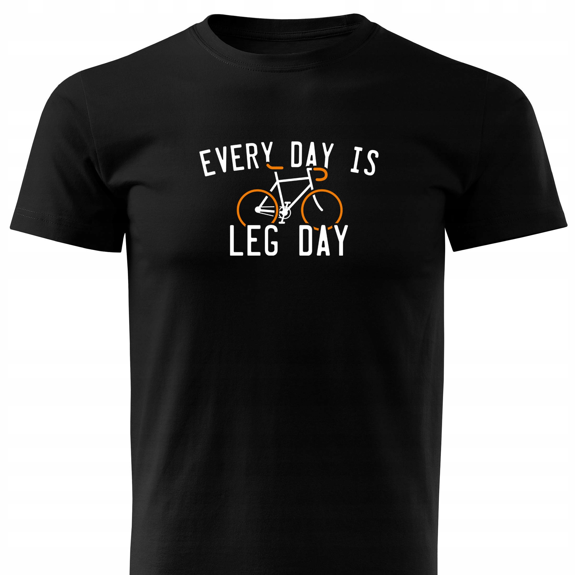 Czarny bawełniany T-shirt rowerzysty z duży wzór