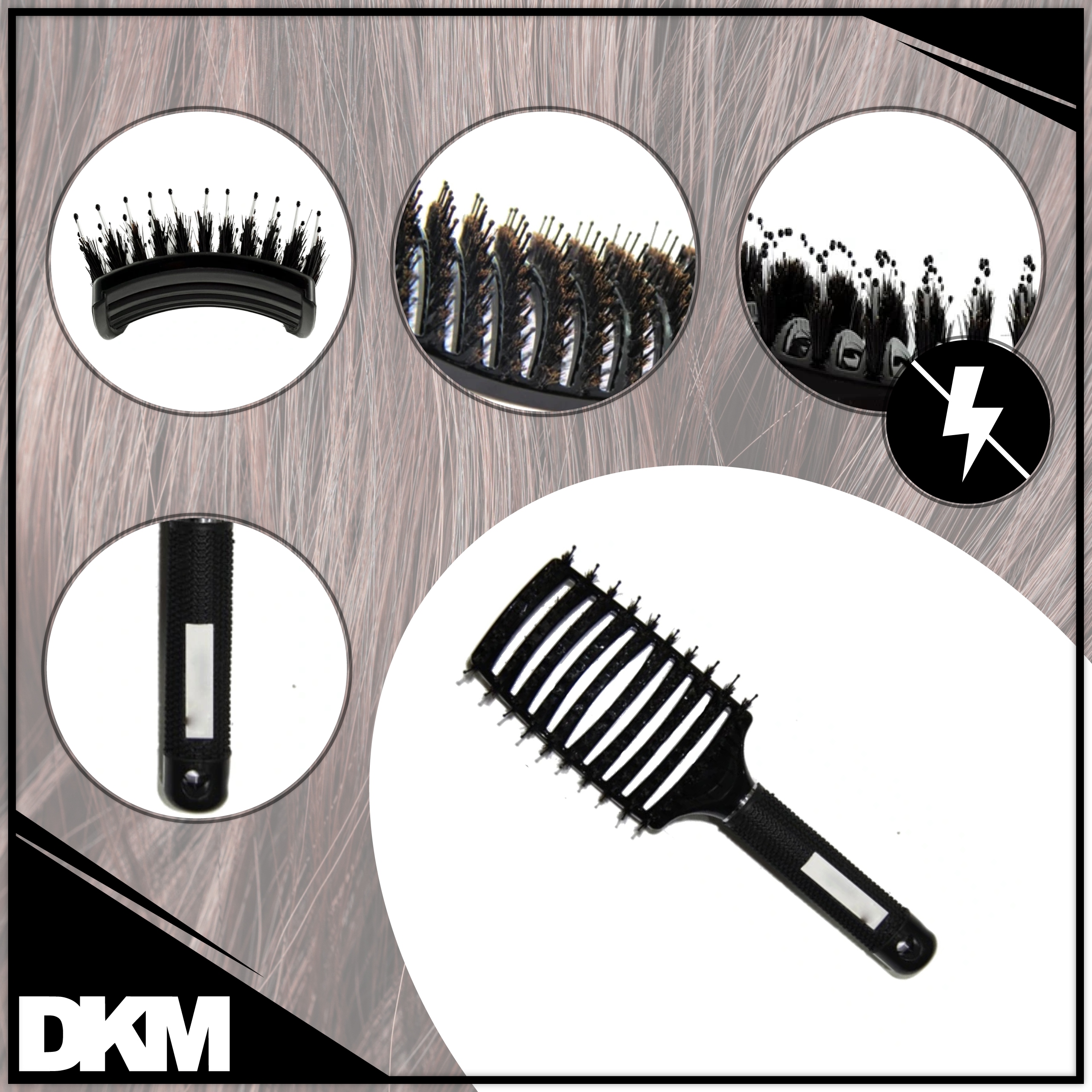 SZCZOTKA DO WŁOSÓW PROFILOWANA CZARNA Masująca MAGNES do Mocowania Marka DKM