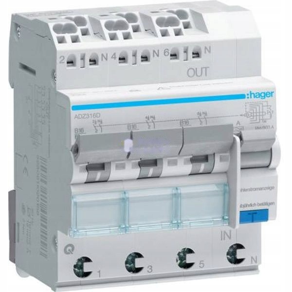 Hager vypínač Rcbo 3P+N B 16A 30mA ADZ316D