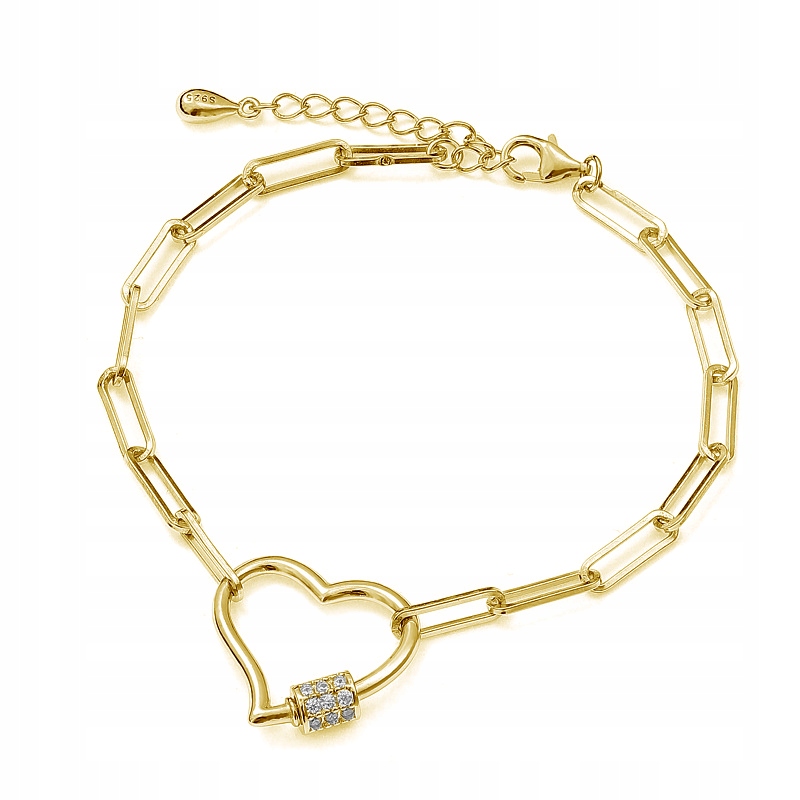 Stříbrný Ag 925 náramek pozlacená srdce B05101