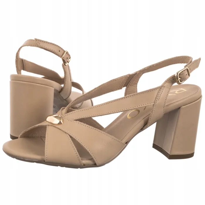 Kožené dámské sandály na podpatku Ryłko Béžové 7NG81_T9 Beige