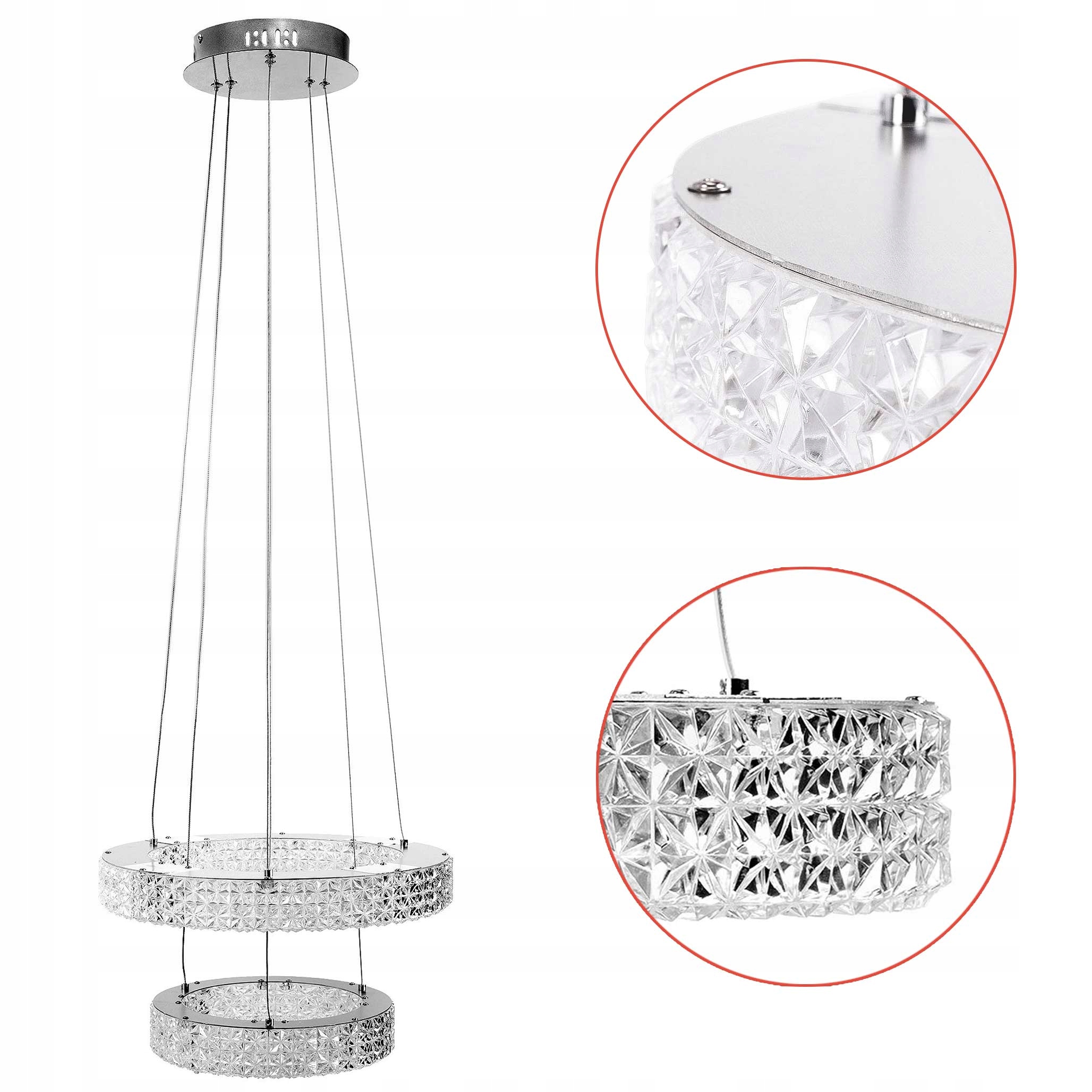 Kryštálový Led luster Chróm Dvojitá závesná lampa Zrkadlový krúžok