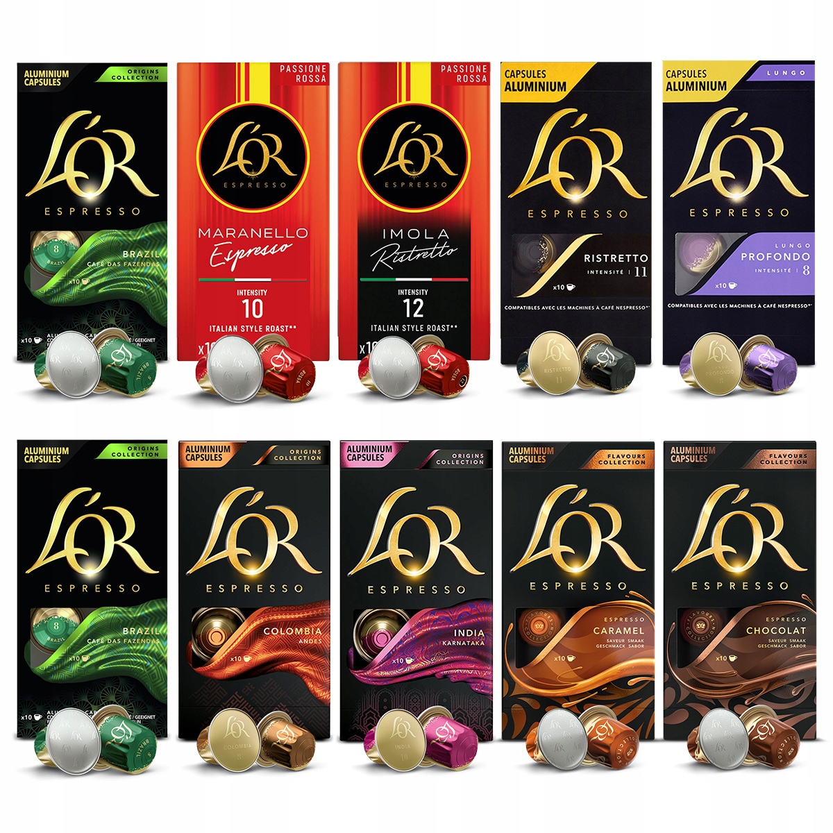 Kapsułki do Nespresso(r)* L'or zestaw 100 szt. mix smaków 9+1 Gratis!