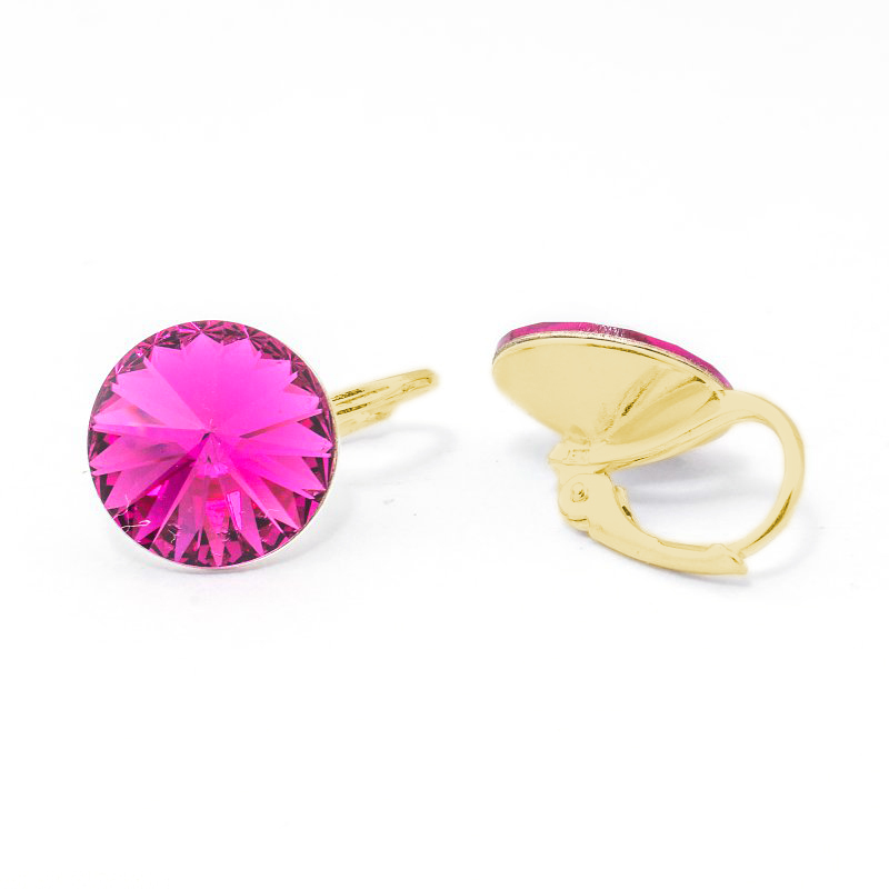 Náušnice pozlacené stříbro 925 s krystaly Swarovski Rivoli 12 mm Fuchsia