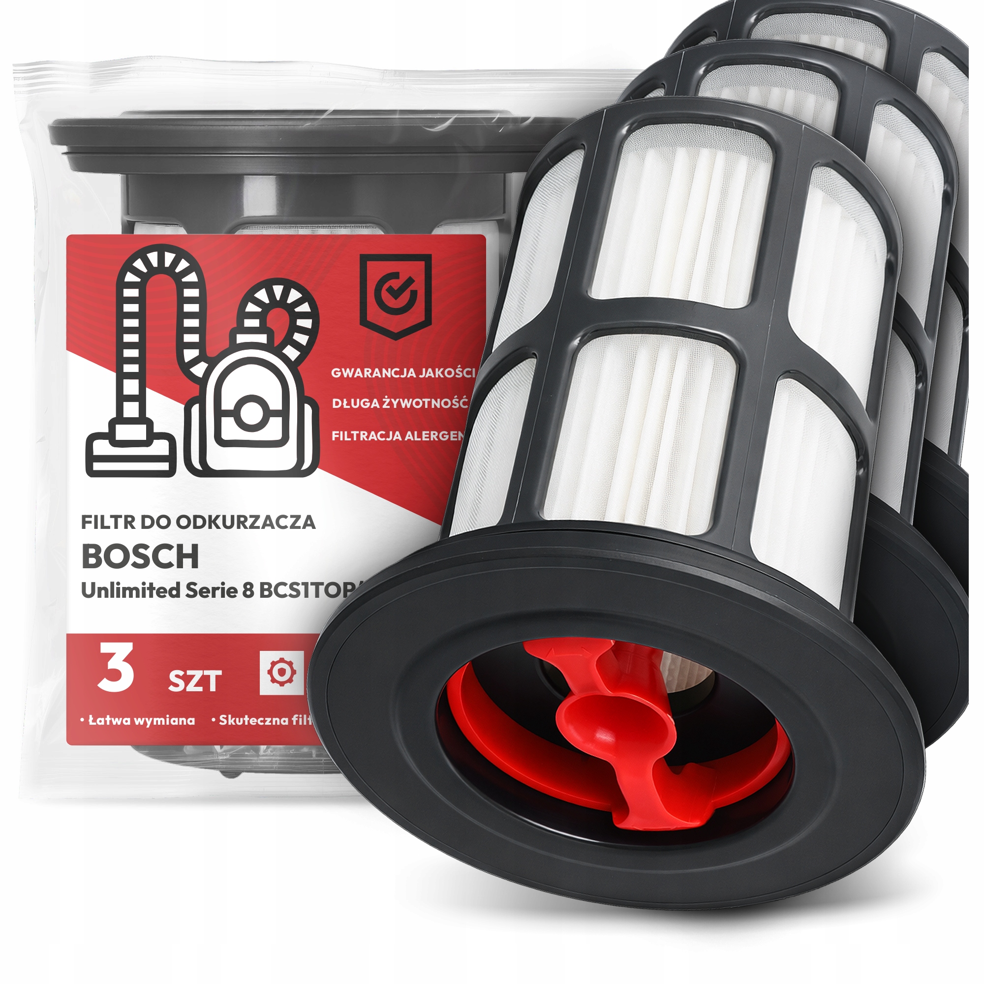 3x Filtr Pro Vysavač Bosch Unlimited Serie 8 BCS1TOP/01 Hepa Filtry Em-w