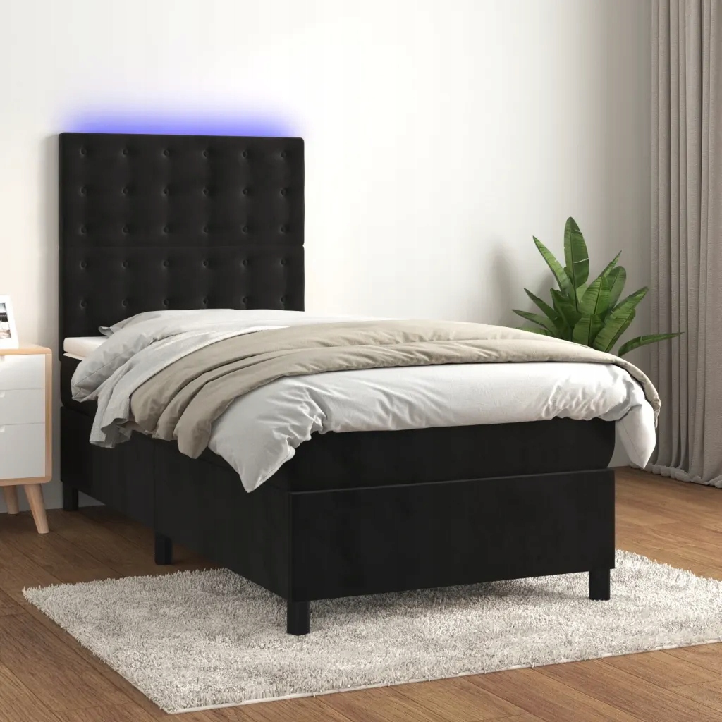 Box spring postel s matrací a Led černá 90x190 cm samet Černý 3136337