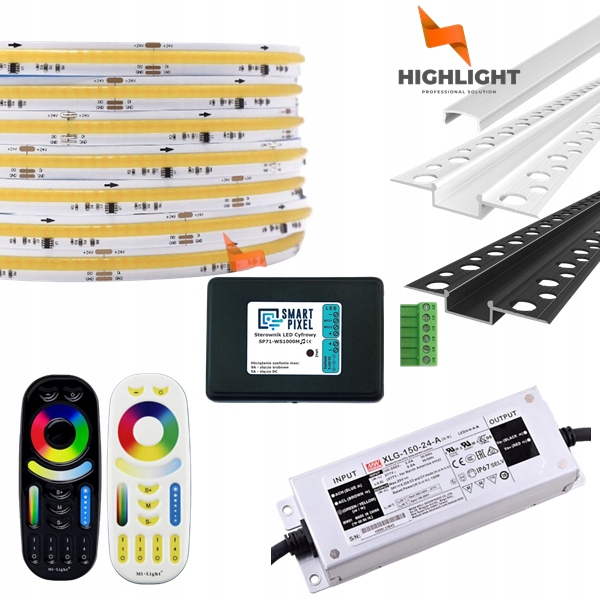 10m Sada Fasáda Led pásik Digitálny Cob Mono 11W 24V IP65+W/B profil