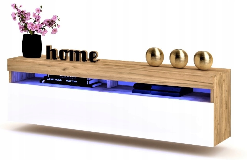 Závěsná Rtv skříňka Komoda Play Dub Craft Bílá Led