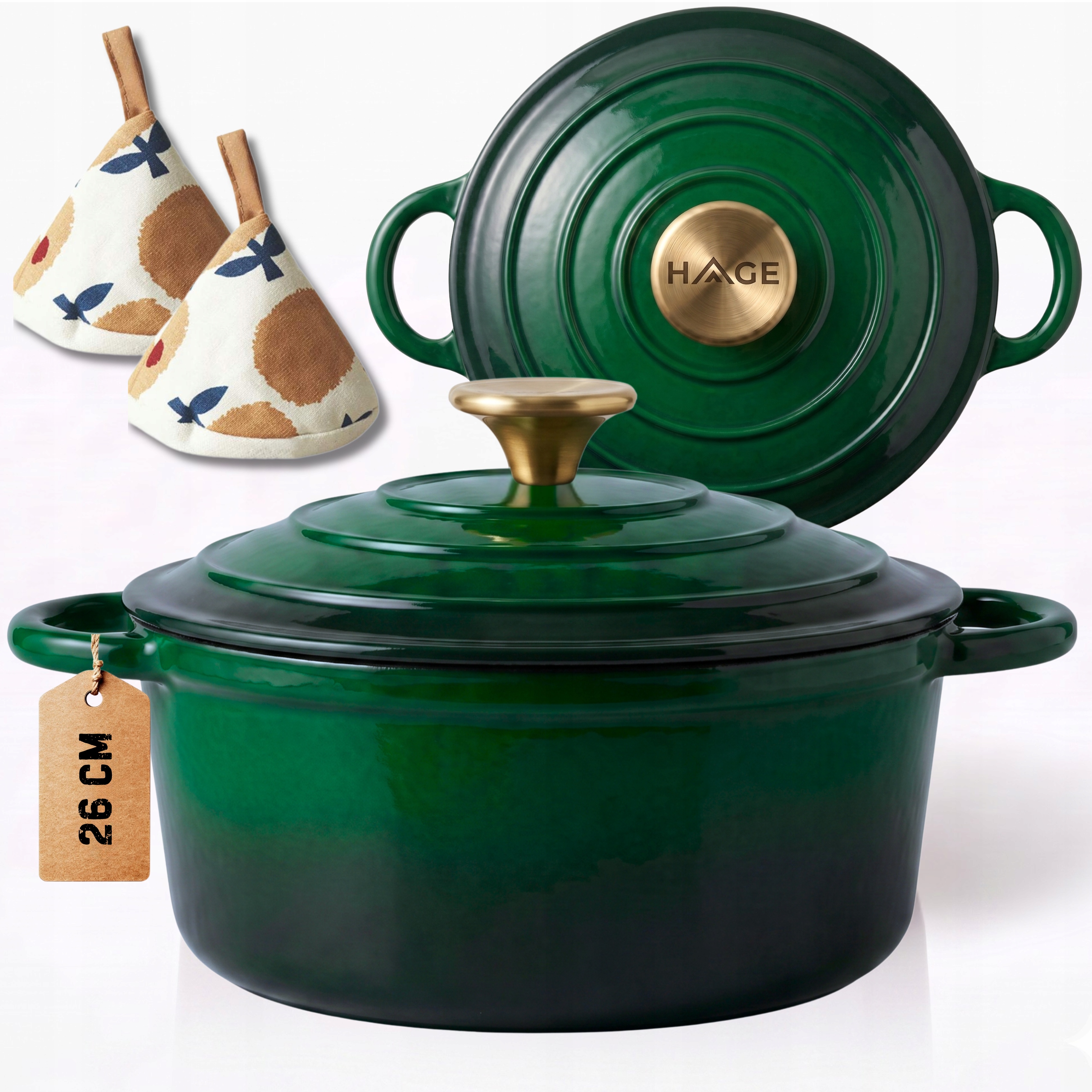 Hrnec 5 L Smaltovaná Poklice Zelená Plyn/indukce Trouba 26 CM