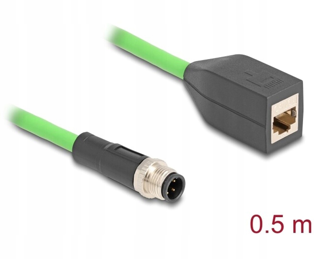Przewód adapter M12 D-coded 4-pin męski - RJ45 Cat.5e PUR 50cm Delock 60571