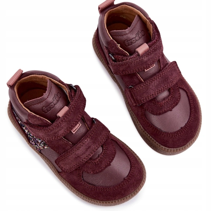 Trzewiki Barefoot Zamsz Rzepy Cekiny Froddo G2110157-4 Bordowe 27