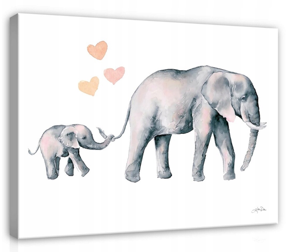 Obraz 75x100 Sloni láska matky něžnost rodina srdce akvarel minimalismus