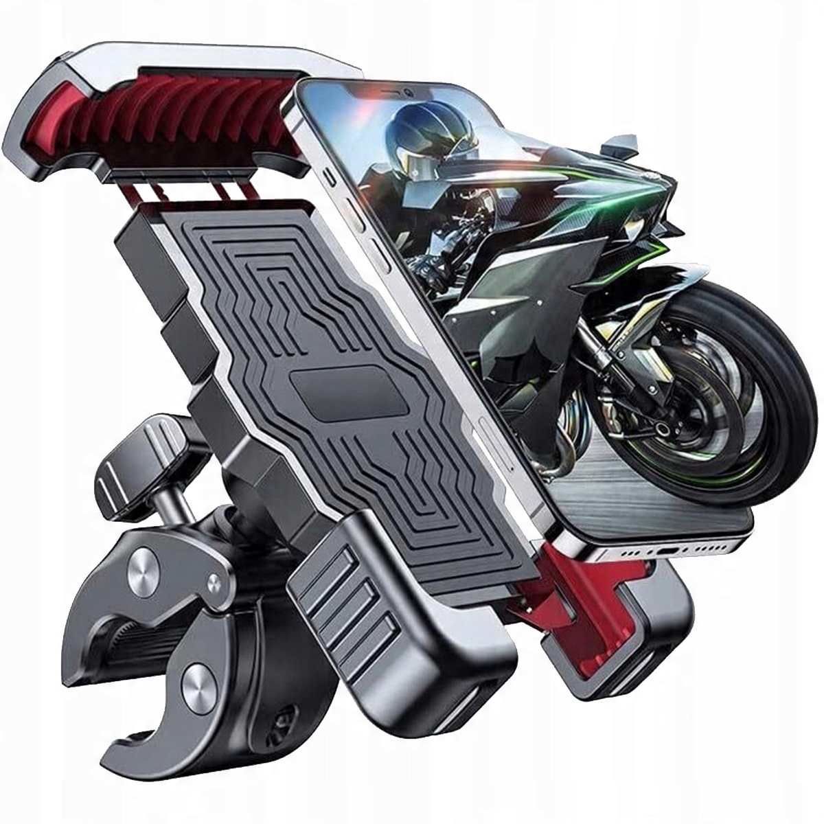 Držák na motocyklový telefon na kolo černo červený, stabilní a odolný