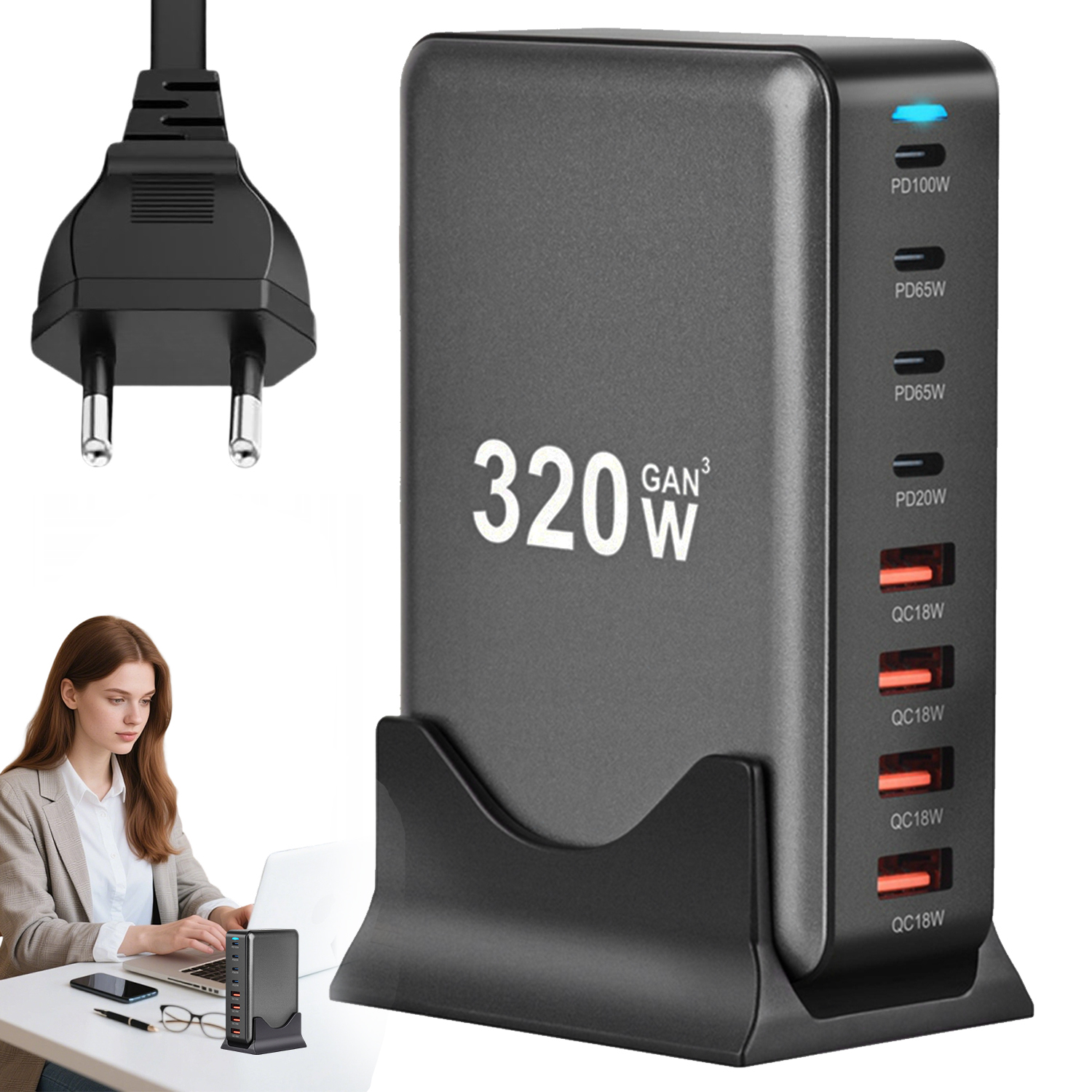 Nabíječka 8 Portů 320 W Pro Rychlé Nabíjení Zařízení, Vysoká Výkonnost